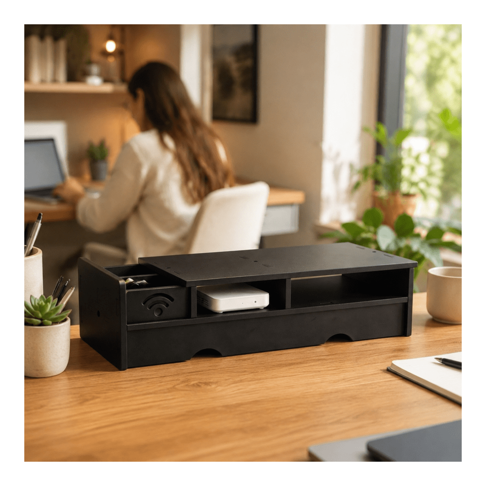 Black Matte WiFi Router Storag - Office Tech Desk recension och pris