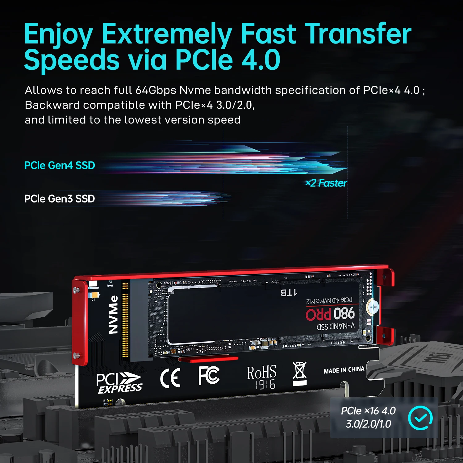 JEYI M.2 NVME To PCIe 4.0 X16  - Samsung Ssd 990 Pro recension och pris